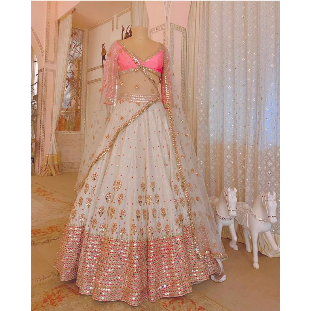 Women's Wear Peach Georgette And Sequins With Embroidered Work For Wedding Chaniya Choli