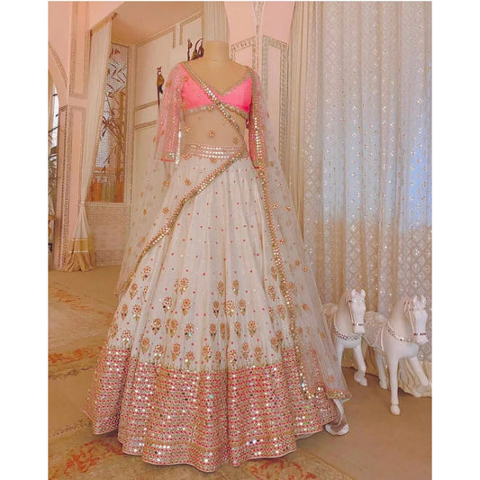 Women's Wear Peach Georgette And Sequins With Embroidered Work For Wedding Chaniya Choli