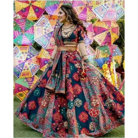 Exotic Blue Zari Embroidered Art Silk Designer Lehenga Choli For Wedding