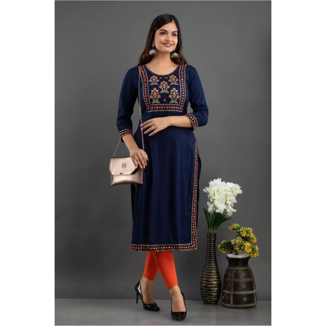 Embroidered Openfront Anarkali Kurta In Blue