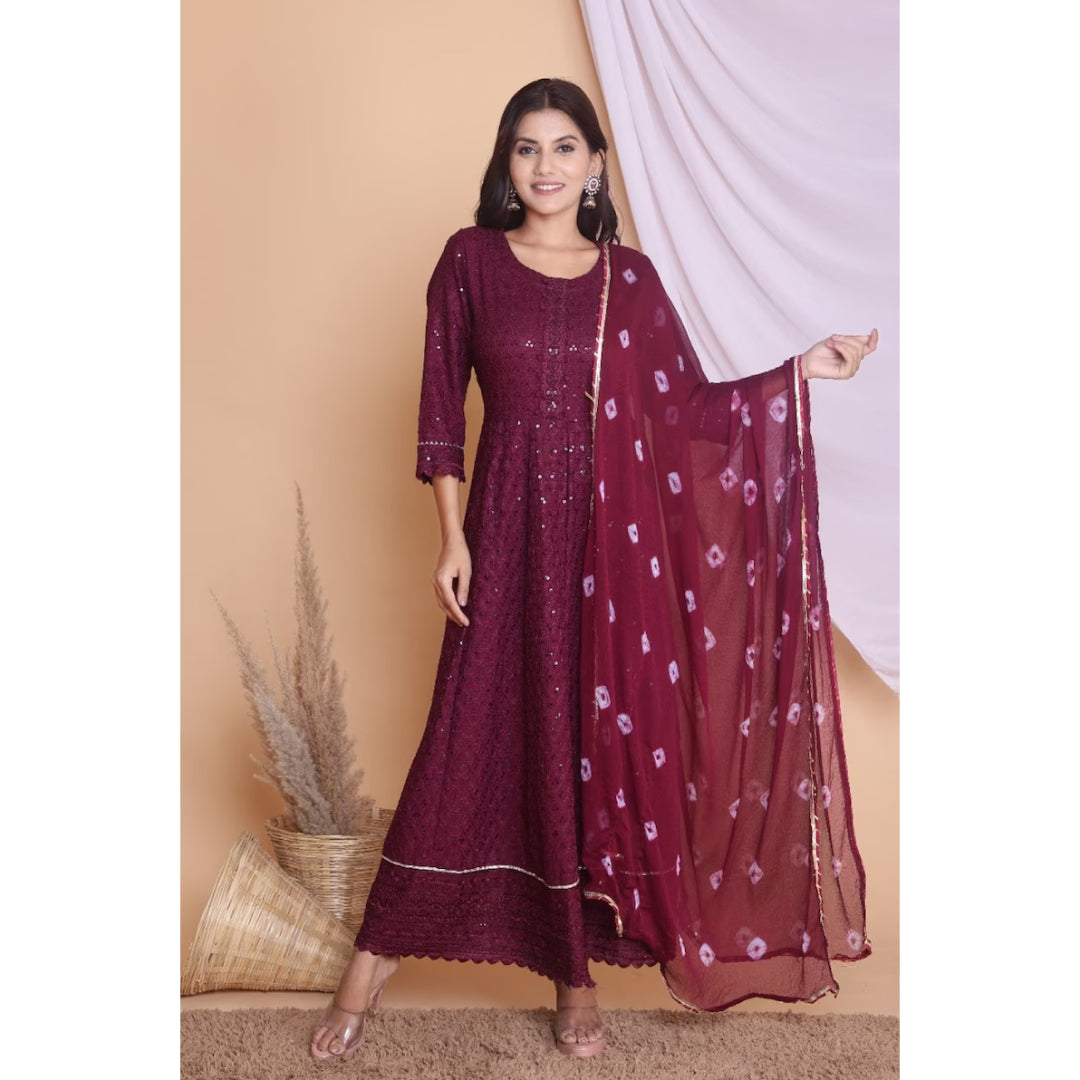 Maroon Printed Art Silk Kurta Sets