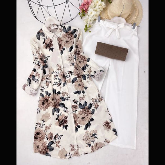 WHITE BROWN MIX PRINTED NEW TRANDY TOP AND PALAZZO SET