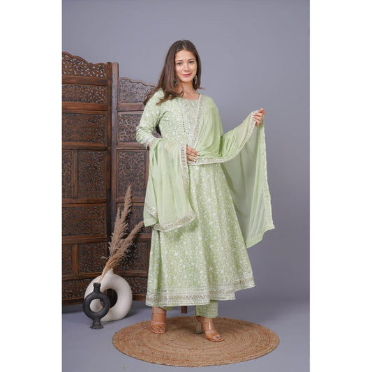 Pista Georgette Banarsi Kurti With Bottle Green Velvet Palazzo And Sequenced Dupatta