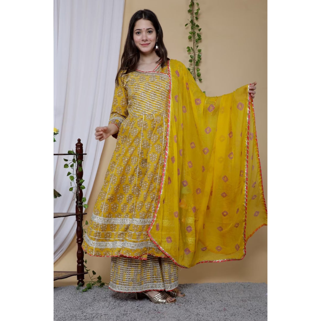 Yellow Embroidered Cotton Salwar